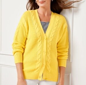 Talbots pink cable knit v-neck bottoned front cardigan